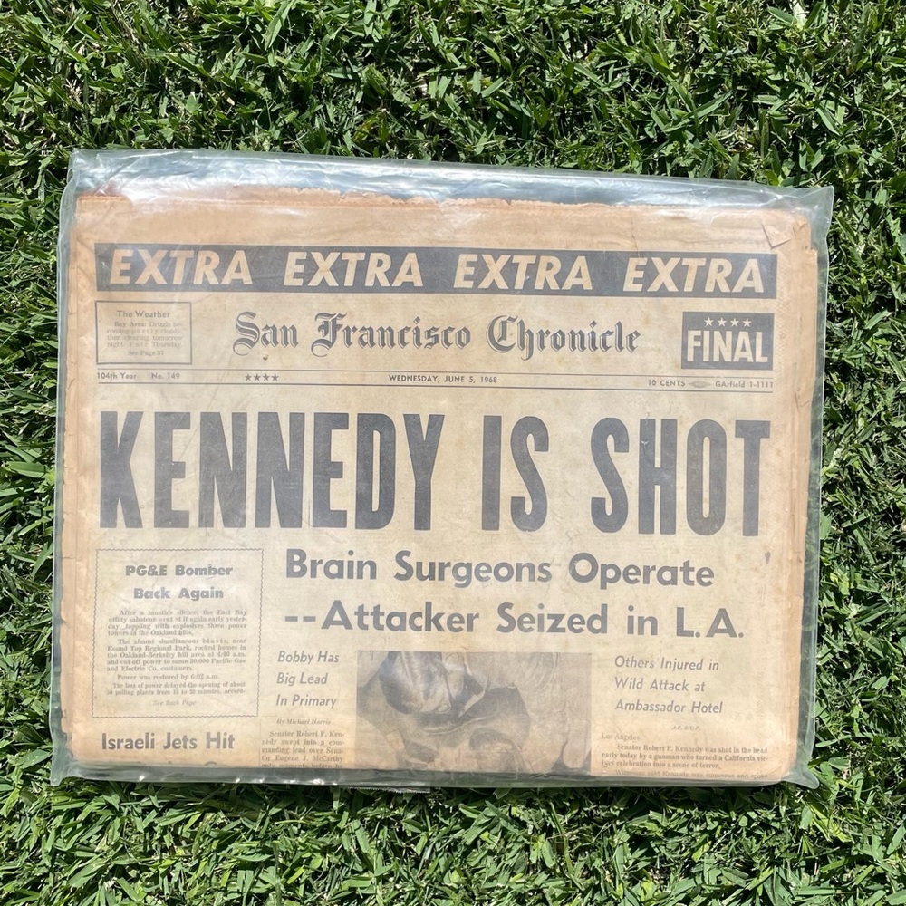 1968 Newspaper Kennedy Is Dead, San Francisco Chronicle